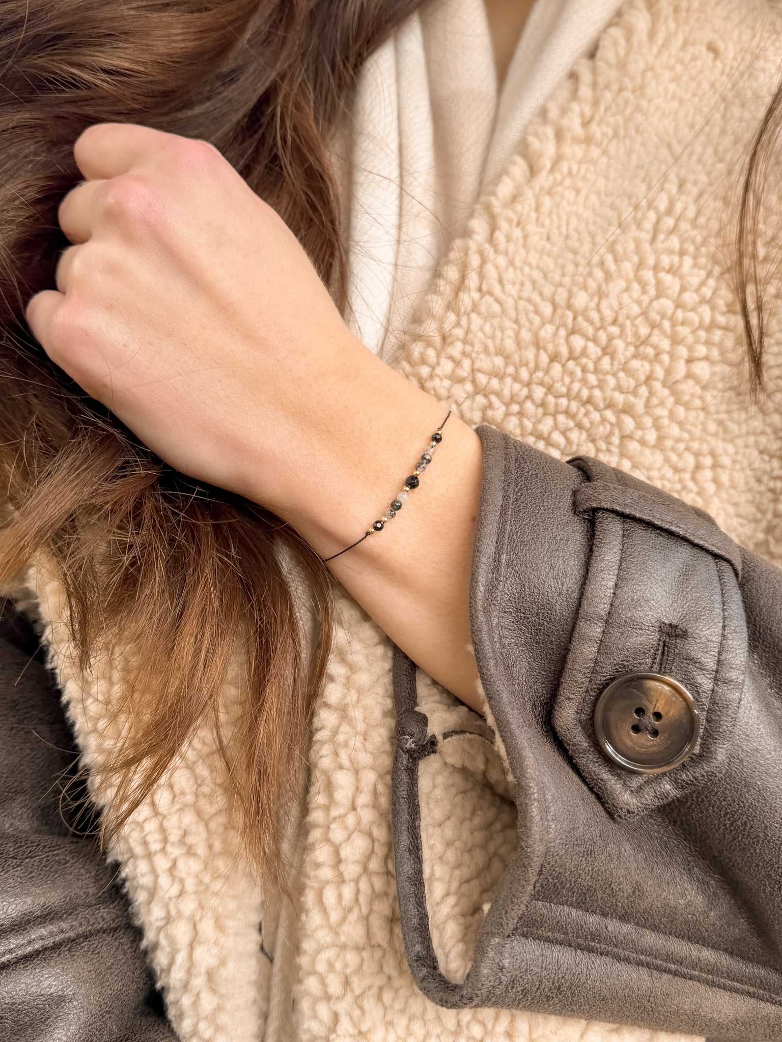 Bransoletka z Czarny turmalin , Czarny turmalin, Kryształ górski - Bransoletka Ochrona - energetyczna bransoletka z kamieni naturalnych